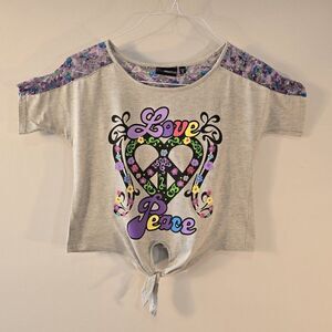 Miss Understood Love Peace Girls Top Shirt Size XL Knot Tie Vintage Y2K